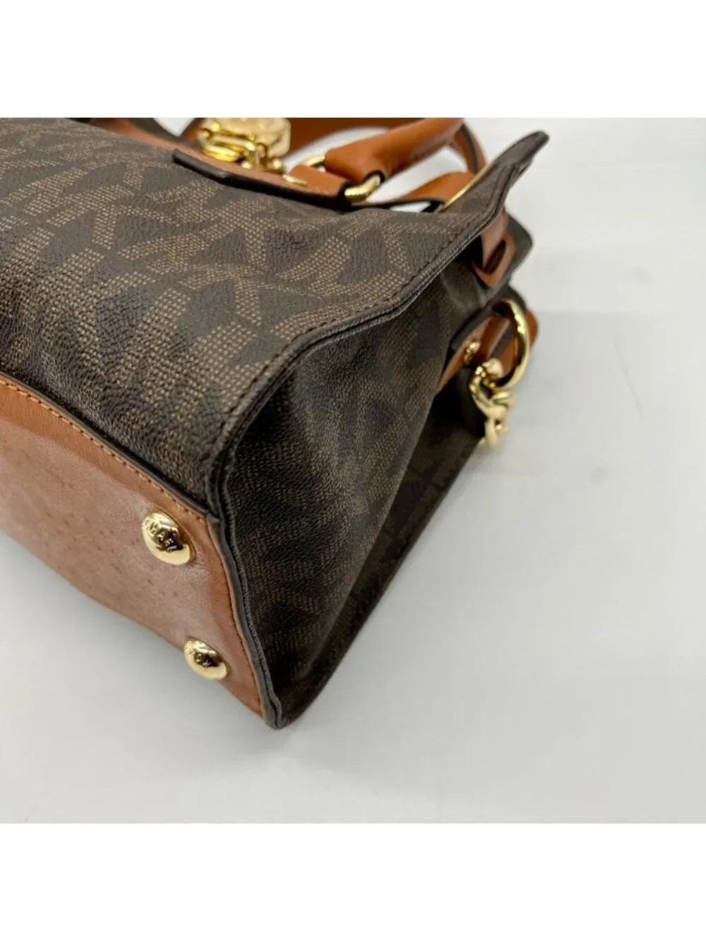 Michael Kors Brown Signature Coated Canvas Hamilton East West Satchel Bag